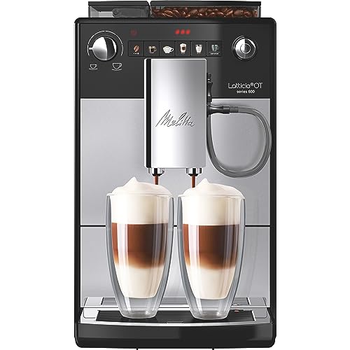 Melitta Latticia OT - Kaffeevollautomat mit Milchsystem, Kaffeemaschine mit Mahlwerk für z. B. Kaffee oder Cappuccino, silber/schwarz