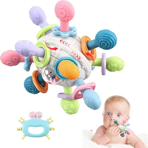 Greifball Baby-Spielzeug, sensorische Beißring-Spielzeuge, Silikon-Beißring, Motorik-Spielzeug, Montessori-Frühbildungs-Spielzeug, Babyrassel, Babyspielzeug für Babys von 3-18 Monaten.