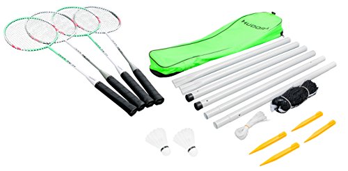 HUDORA Badminton-Set mit Netz - 4 Badminton-Schäger + 2 Kork Badminton-Bälle - 76413, Bunt