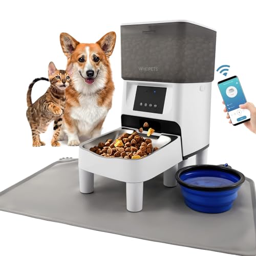 Futterautomat für Katze und Hund, WiFi Automatischer Futterspender mit Edelstahlnapf für Trockenfutter, Katzenfutter Automat mit bis zu 10 Mahlzeiten pro Tag, 10S Voice Aufnahmefunktion, APP-Steuerung