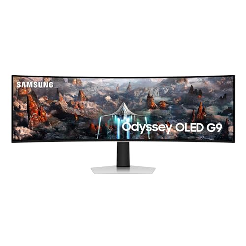 Samsung Odyssey OLED G93SC Curved Gaming Monitor, 49 Zoll, OLED-Panel, 5.120 x 1.440 Pixel, Freesync Premium Pro, Bildwiederholrate 240 Hz, Reaktionszeit 0,03 ms (G/G), Bildschirmkrümmung 1.800R