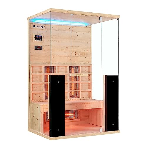 Artsauna Infrarotkabine Kolari 125 mit 5 Vollspektrumstrahler, 2 Personen, 90x125 cm, LED Farblicht & Glasfront, Sound System, Infrarotsauna Sauna