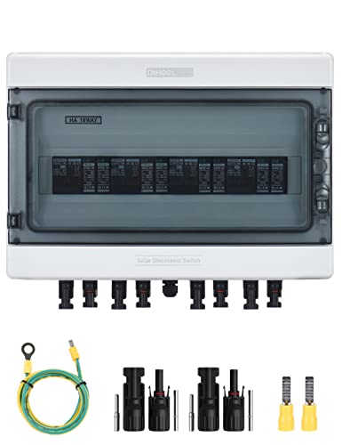 DIHOOL DC überspannungsschutz pv solar trennschalter mit Solarstecker 4 string 1000V photovoltaik DC leitungsschutzschalter blitzschutz erdung für pv anlage(4 in 4 out 1000V,40A)