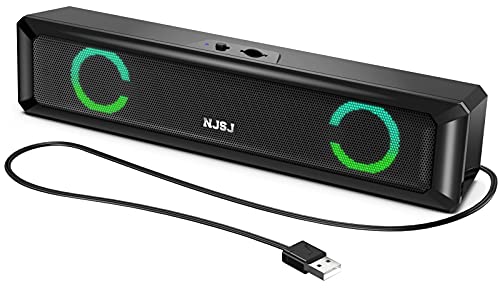 NJSJ USB PC Lautsprecher, 6W RGB Computer Lautsprecher Soundbar Boxen 2.0 Stereo Lautsprecheranlage mit Bunter Gaming LED Licht Up Lautsprecher für PC Desktop Laptop (Soundbar Boxen 2.0)