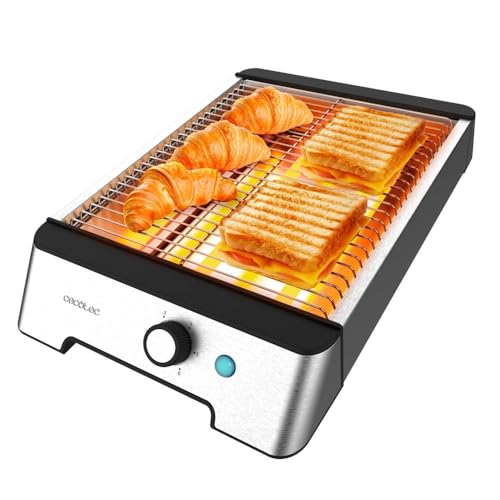 Cecotec Horizontaler Toaster - Flacher Toaster 3 Widerstände NiceSlice Inox. 1000W, Alle Arten von Brot oder Gebäck, Quarzwiderstände, Edelstahl-Oberflächen, 6 Bräunungsstufen.