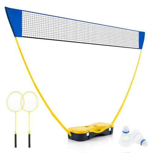 COSTWAY Badminton Netzständer, tragbares Federballspiel mit Schlägern, 2 Federbällen, Netz & Aufbewahrungsbox, Komplett Badminton Set für Badminton Tennis Volleyball im Innen- & Außenbereich