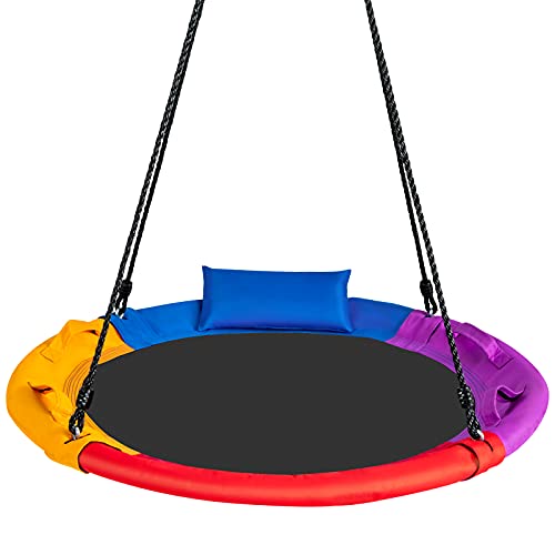 COSTWAY Nestschaukel mit Kissen & Griffe, Kinderschaukel mit 100-180 cm höhenverstellbarem Seil, Baumschaukel bis 150 kg belastbar für Kinder & Erwachsene, Schaukel für Indoor & Outdoor, Bunt