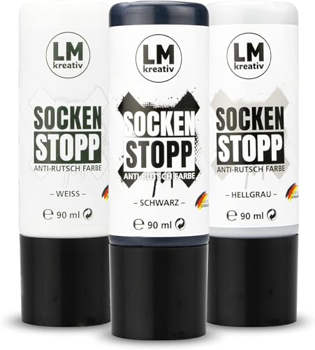 LM-Kreativ Socken Stopp Anti Rutsch Set (Set Schwarz, Weiß, Grau) - ABS Antirutsch, Sock Stop Creme, flüssige Sockensohle, Rutsch-Stop