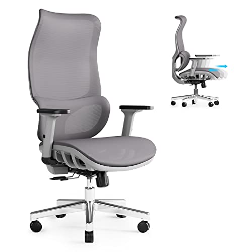 JOYFLY Ergonomischer Bürostuhl, Schreibtischstuhl mit Verstellbarer Sitz, Computerstuhl PC-Stuhl mit 3D-Armlehne Kopfstütze, Atmungsaktiver Mesh Office Chair 200kg Erwachsene, Drehstuhl(Grau)