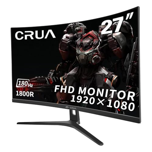 CRUA Curved Gaming-Monitor 27 Zoll 180Hz, FHD 1080P 1800R PC-Monitor, 1 ms GTG mit FreeSync, geringe Bewegungsunschärfe, Augenschutz, VESA, DisplayPort, HDMI, schwarz