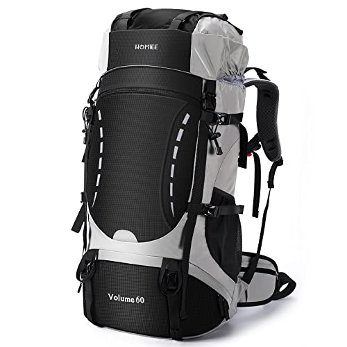 HOMIEE Wanderrucksack 60L, Trekkingrucksack Herren Damen Camping Trekking Rucksack Reiserucksack Wanderrucksack Wasserdicht Groß mit Regenabdeckung für Reisen, Hiking, Camping, Wandern