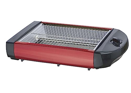 EPIQ 80001211 Flach-Toaster, Tisch-Röster, Edelstahl-Design, Sandwiches, Baguette, 600 Watt Leistung, Rücklauftimer, Krümelschublade, rot schwarz