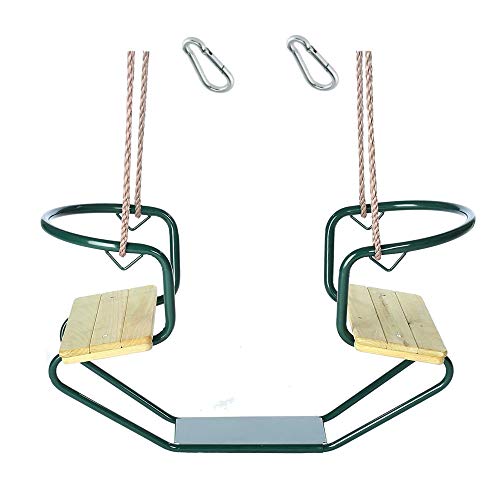 h2i Doppelschaukel aus Metall | Gondelschaukel mit Zwei Holzsitzen & verstellbaren Seilen | Schiffschaukel inkl. Karabiner | Kinder-Schaukel für Outdoor | grün