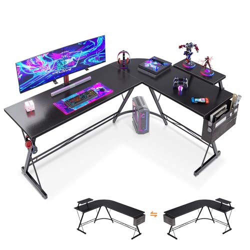 ODK Gaming Tisch, Computertisch, Gaming Schreibtisch mit runder Ecke, Gaming-Tisch mit Monitorablage (Schwarz, 167 x 120 cm)