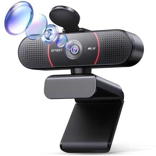EMEET 4K Webcam für PC, C960 4K UHD Webcam mit Objektivabdeckung & Dual Mikrofon，66 ° Streaming Kamera mit Automatische Lichtkorrektur, Plug & Play Webcam, USB Webcam Ideal für Zoom/Skype