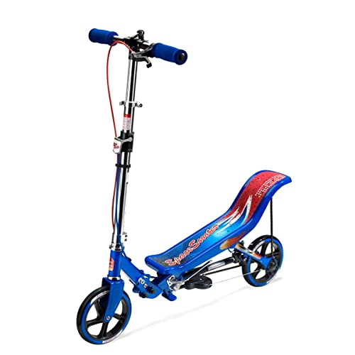 Space Scooter X580, Blau, Tretroller mit Schwungrad, per Luftdruckdämpfer Angetriebener Roller mit Bremsen, Luftfederung, Einfache Faltbarkeit, für Kinder ab 8 Jahren