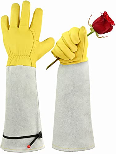 Praknu Leder Rosenhandschuhe - 𝗗𝗼𝗿𝗻𝗲𝗻𝘀𝗶𝗰𝗵𝗲𝗿 & 𝗗𝘂𝗿𝗰𝗵𝘀𝘁𝗶𝗰𝗵𝗳𝗲𝘀𝘁𝗲 Gartenhandschuhe Lang Mit Unterarmschutz für Damen und Herren - M