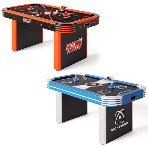 Sportime LED-Airhockey-Tisch 5,5 ft | LED Pucks und Pusher | Starkes Gebläse | Elektrozähler | In Zwei Designs | Mit Sound | High-Speed Oberfläche | Inkl. USB Ladekabel
