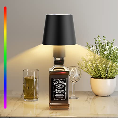 Keepoo LED Akku Tischleuchte Dimmbare Flaschenlampe Warmweiß 8 Farben RGB mit 5200 mAh, IP54 Kabellose Touch Tischlampe für Innen und Außen, Tragbare Metall für Restaurant & Bar (Schwarz)
