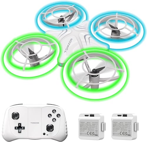 TOMZON Mini Drohne für Kinder, Blauen und Grünen LED Lichter, RC Quadcopter mit 2 Akkus, Kopflos Modus, Werfen Go/3D-Flip/Rotation/Kreisflug für Anfänger Kids