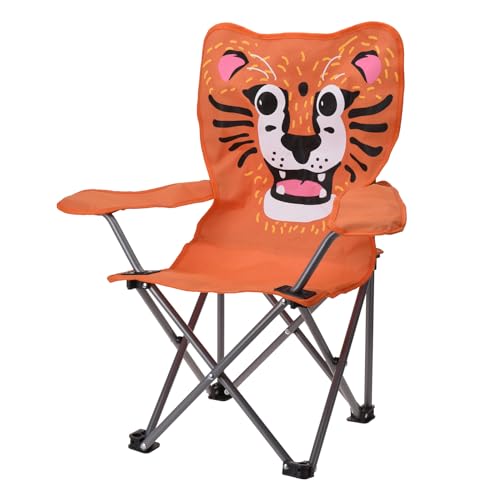 Kinder Anglersessel Orange Campingstuhl Faltstuhl Anglerstuhl Stuhl Motiv Löwe Campingstuhl für Kinder und Tasche