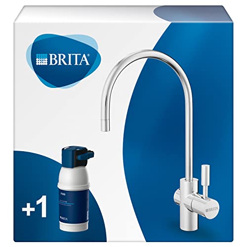 BRITA Armatur mit integriertem Wasserfilter mypure P1, Wasserhahn mit Filter zur Reduzierung von Kalk, Chlor und geschmacksstörenden Stoffen, 26.5 cm hoch, 13,7 cm tief, weiß