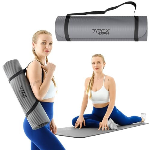 TREX SPORT Gymnastikmatte extra dick und weich | Fitnessmatte 180x60x1cm mit Tragegurt | Yogamatte rutschfest (Gray Marble)