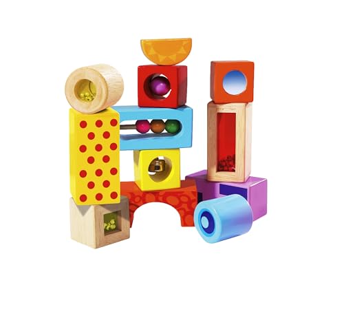 Eichhorn Klangbausteine 12 bunte Holzbausteine die Geräusche machen, für Kinder und Babys ab 12 Monaten, Holzspielzeug 100002240 Meerkleurig