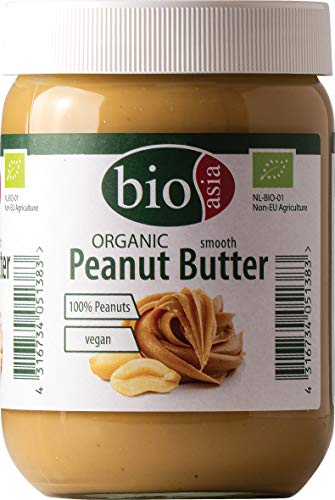 Bioasia Bio Erdnussbutter – Peanut Butter - aus 100% gerösteten Erdnusskernen, cremig, ohne Zusätze, im Glas, vegan und glutenfrei (1 x 500 g)