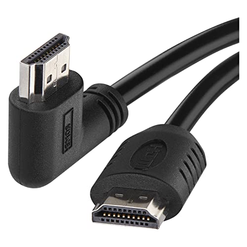 EMOS High Speed HDMI 2.0 Kabel mit Ethernet 3 m, 18 Gbit/s Hochgeschwindigkeitskabel mit Ultra HD, 4K, 3D, ARC Unterstützung, 90° Winkelstecker auf A-Stecker schwarz