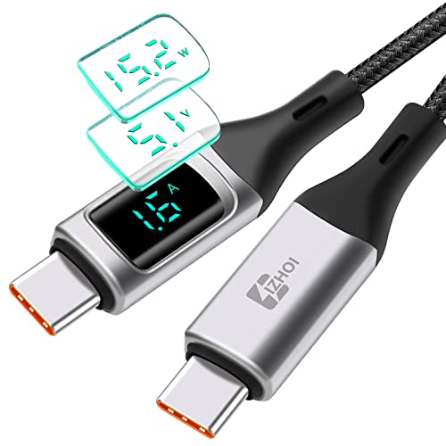 IZHOI USB C auf USB C Kabel,100W Usb C kabel (mit LED Anzeige zeigt abwechselnd W/V/A),USB C Schnellladekabel für APad Air/APad Pro,Mac-Book Pro Sam-sung Galaxy S21/S10/S9/ Plus (2m, Silber)