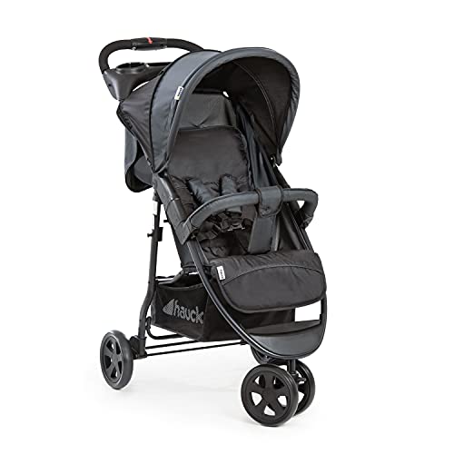 hauck Kinderwagen Citi Neo II Dreirad Buggy bis 25 kg belastbar, Einhändig Klein Zusammenklappbar, Leicht - nur 7,3 kg, mit 2x Getränkehalter und Snack Tablett, Schlaffunktion, XL Korb (Caviar/Stone)