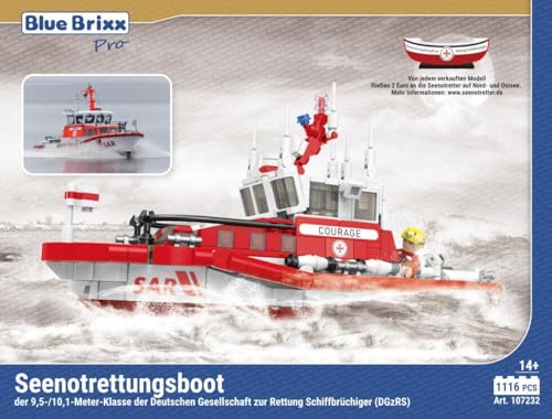 BlueBrixx Pro Seenotrettungsboot der DGzRS – Klemmbaustein-Set bestehend aus 1116 Bauelementen – Artikel-Nr. 107232 – Kompatibel mit Klemmbausteinen Anderer Hersteller