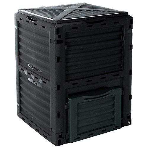 EMAKO Komposter mit Deckel 300L Gartenkomposter dunkelgrün/grau Kunststoff Thermokomposter Compost 83x61x61cm