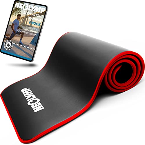 NEOLYMP extra dicke und rutschfeste Fitnessmatte mit Fitness E-Book und Tragegurt - Pilatesmatte, Yoga Matte, Sportmatte, Gymnastikmatte, Trainingsmatte