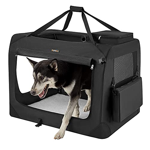 Feandrea Hundebox faltbar, Transportbox Hund, XXXL, Hundetasche, Oxford-Gewebe, Netzstoff, atmungsaktiv tragbar transportabel, Metallrahmen, mit Griffen, Taschen, 102 x 69 x 69 cm, schwarz PDC10H