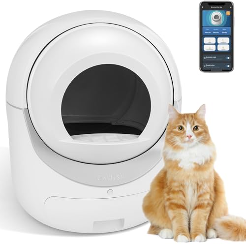 Automatische selbstreinigende Katzentoilette, Katzenklo Selbstreinigend, intelligente App-Steuerung, Geruchsentfernung, Sicherheitsschutz, Automatische Elektrisches Katzenklo für mehrere Katzen, weiß