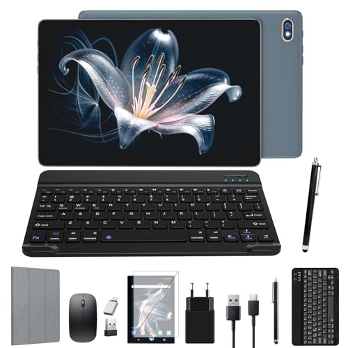 2024 Neueste Android Tablet | 5G+2.4G WLAN Tablet Pc | Octa-Core 128GB ROM(TF 1TB) | 10,1' Touch Display | 3D-Sound | 7000 mAh | 13+8MP | GPS | GMS Certified Tablets mit Tastatur, Stift, Hülle, Grau