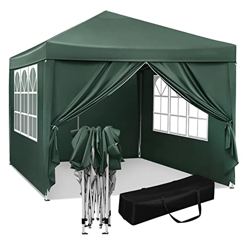 WOLTU Pavillon Pop-Up wasserdichter Faltpavillon Sonnenschutz Event Pavillon mit Seitenwänden Gartenpavillon auf Terrasse Camping Festival Pagodenzelt aus Oxford Metallrahmen 3 x 3 m Grün