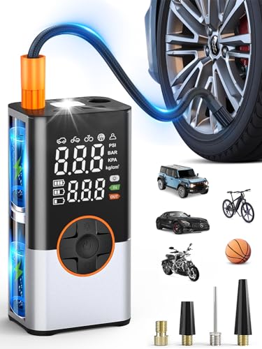 BIBURY 8000mAh Elektrische Luftpumpe Fahrrad Luftpumpe Elektrisch 150 PSI mit 5 Modi Akku Kompressor Luftkompressor Tragbare Fahrradpumpe mit LED-Digitalanzeige, LED-Licht für Auto Moto Fahrrad Bälle
