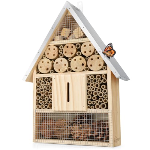 WILDLIFE HOME Großes Insektenhotel - Naturbelassen & Wetterfest, Insektenhaus aus Naturholz für Bienen, Wildbienen, Marienkäfer & Schmetterlinge, Bienenhotel & Nisthilfe zum Aufhängen