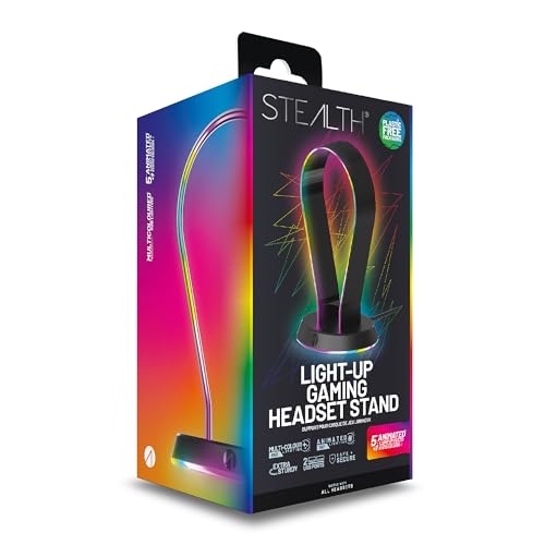 Stealth LED Light Up Gaming Headset Ständer in Schwarz für PS4, PS5, Xbox, Switch und PC - USB-betrieben mit Aufbewahrungsbasis und 12 RGB Beleuchtungsmodi