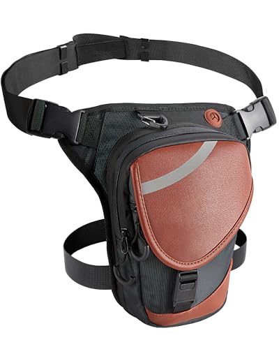 AGPTEK Beintasche Motorrad, Wasserdichte Leder-Oberschenkeltasche mit Reflektorstreifen, Multifunktionale Hüfttasche mit 3 verstellbaren Gängen und Große Kapazität für Herren, Damen, Radfahren, Reisen