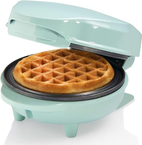 Bestron Mini-Waffeleisen für klassische Waffeln, kleiner Waffelmaker mit Antihaftbeschichtung, für Kindergeburtstage, Familienfeiern, Ostern oder Weihnachten, Retro Design, 550 Watt, Farbe: Mint único