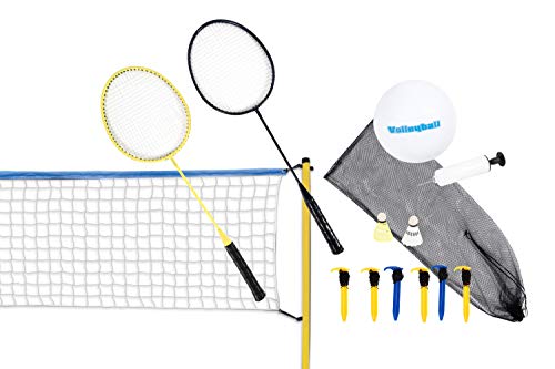 Scatch Volleyball- und Badminton-Set - Federball-Set - mit Netz, Schlägern, Shuttles und Ball - 310 x 168 cm