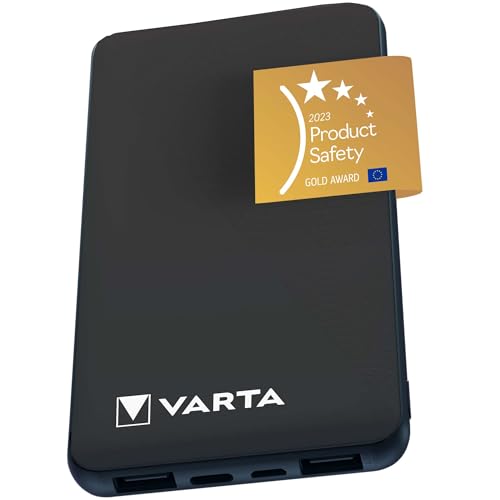 VARTA Power Bank 10000mAh, Powerbank Power on Demand mit 4 Anschlüssen (1x Micro USB, 2x USB A, 1x USB C), kompatibel mit Tablets & Smartphone, in umweltschonender Verpackung