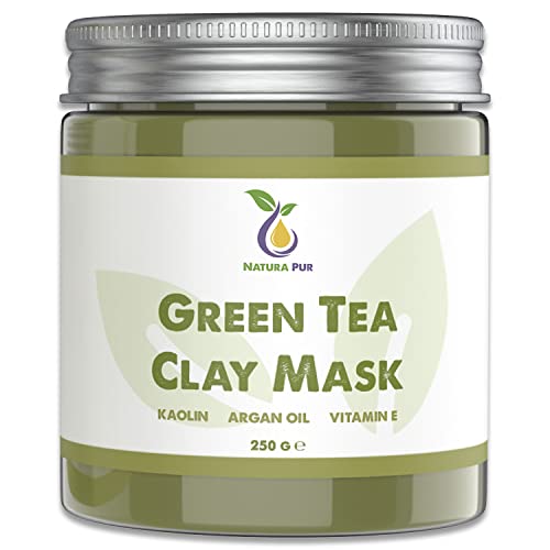 Grüner Tee Gesichtsmaske 250g, vegan - NATURKOSMETIK Anti Pickel, Mitesser Maske und gegen Akne - Anti-Aging Pflege für trockene und unreine Haut - Reinigungsmaske für Gesicht und Körper