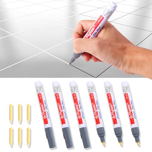 Fugenstift Hellgrau, 6 Stück Fugenstift Fugenmörtel mit Ersatzspitze, Wasserfest Fugenstift Anthrazit Lackstift Stift Fugen Reparatur Marker für Fliesen Wand Boden Von Fliese Badezimmer Und Küche