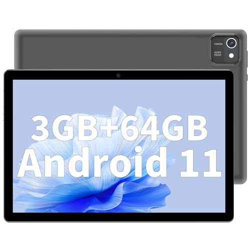 JIKOCXN 10 Zoll Tablet, Android Tablet with 3GB RAM+64GB ROM 512GB Erweiterung, Quad Core Prozessor Tablet PC, 1280 x 800 IPS HD Bildschirm, 6000mAh Akku, Dual Kamera, GPS, WiFi (Grau)