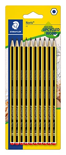 STAEDTLER Bleistift Noris 120, Made from Upcycled Wood, Härtegrad HB, Rutschfeste Soft-Oberfläche, hohe Buchfestigkeit, hohe Qualität Made in Germany, Blisterkarte mit 10 Stück, 120-2BK10D